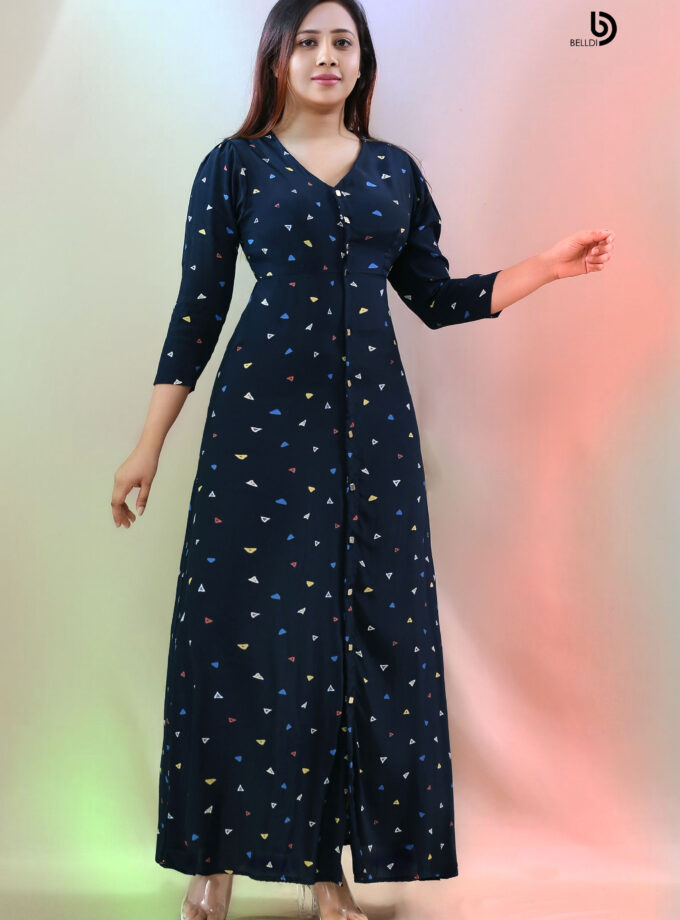 LONG SLEEVE V - NECK LONG DRESS