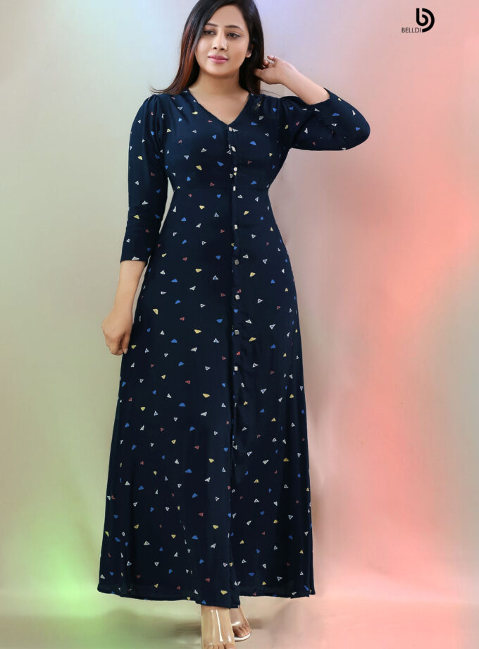LONG SLEEVE V - NECK LONG DRESS