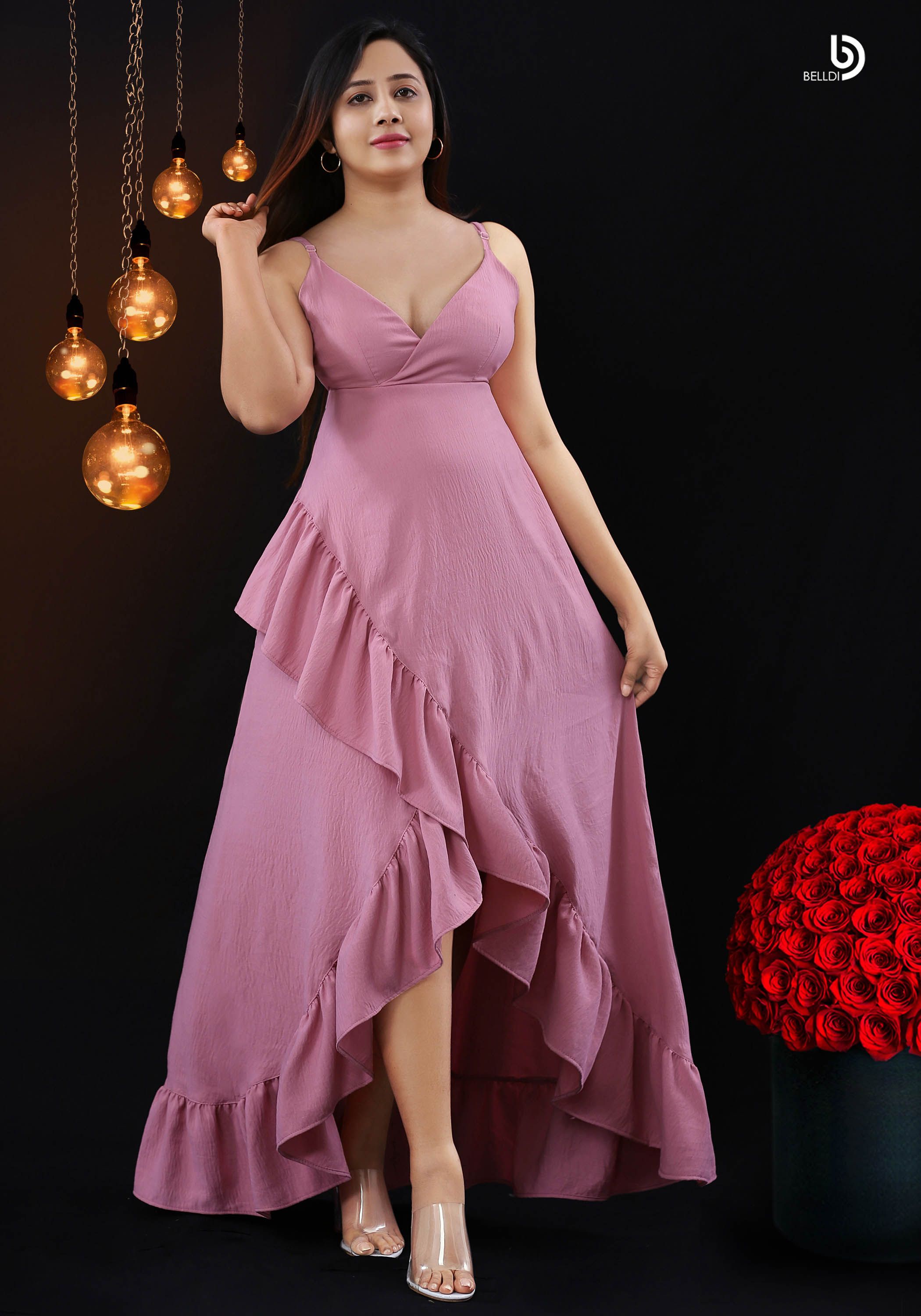 SPAGETTI STRAP CROSS NECK LONG DRESS