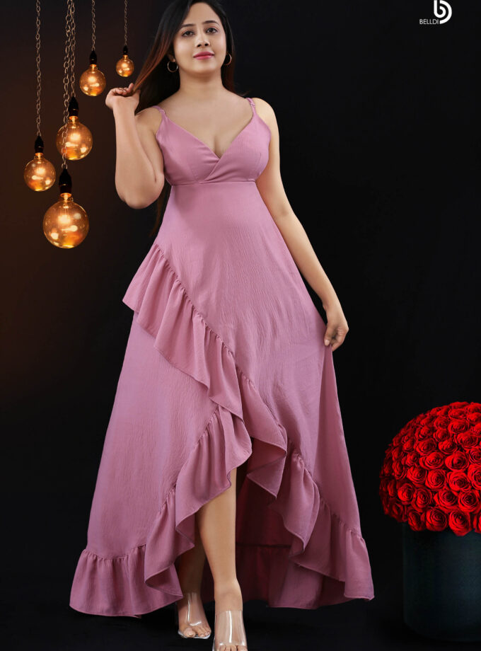 SPAGETTI STRAP CROSS NECK LONG DRESS