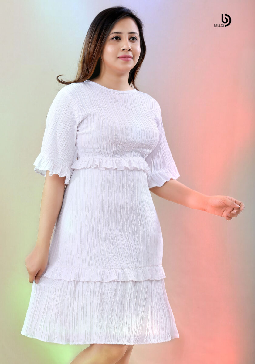 HIGH NECK SHORT SLEEVE SHORT DRESS