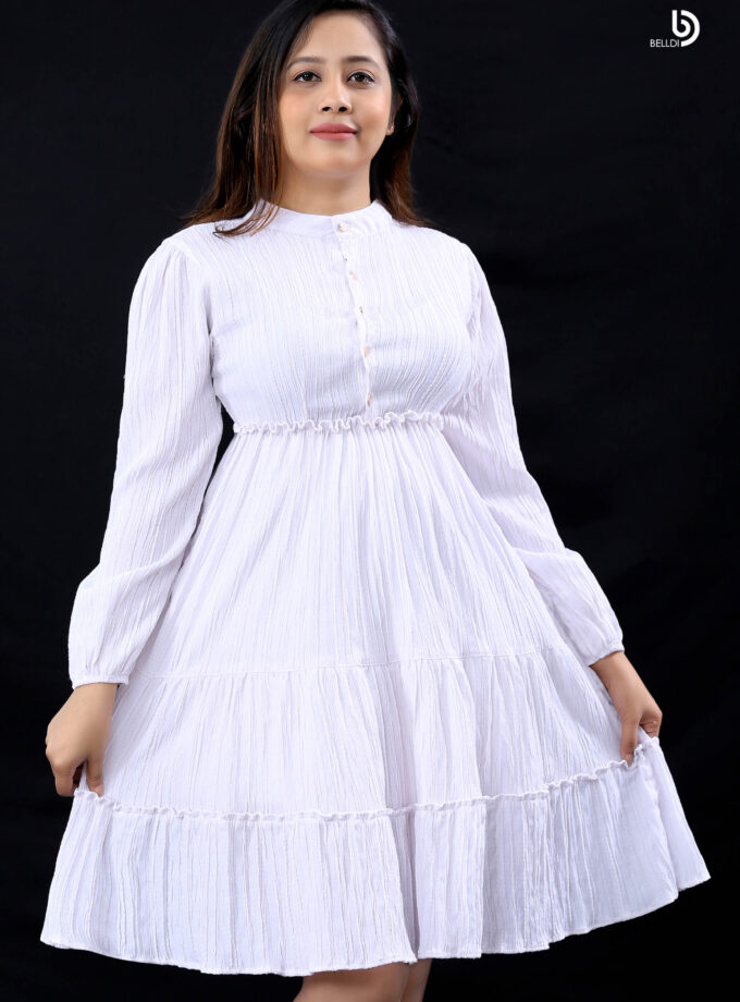 LONG CUFF SLEEVE WHITE SHORT DRESS