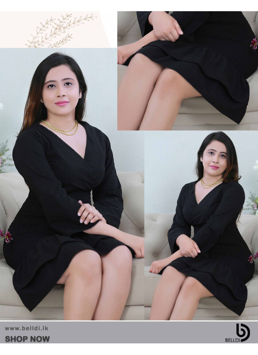 LONG SLEEVE CROSS NECK SHORT DRESS