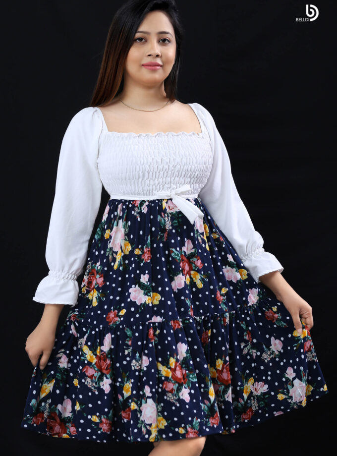 LONG PUFF SLEEVE SMOKED SHORT DRESS