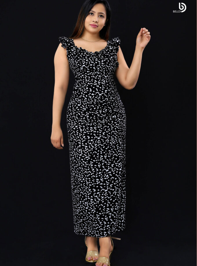 DOUBLE SIDE FRILL LONG DRESS