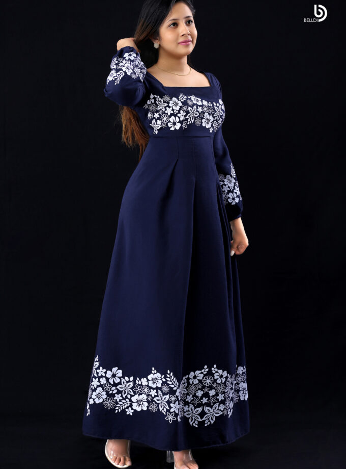 LONG SLEEVE PRINTED LONG DRESS