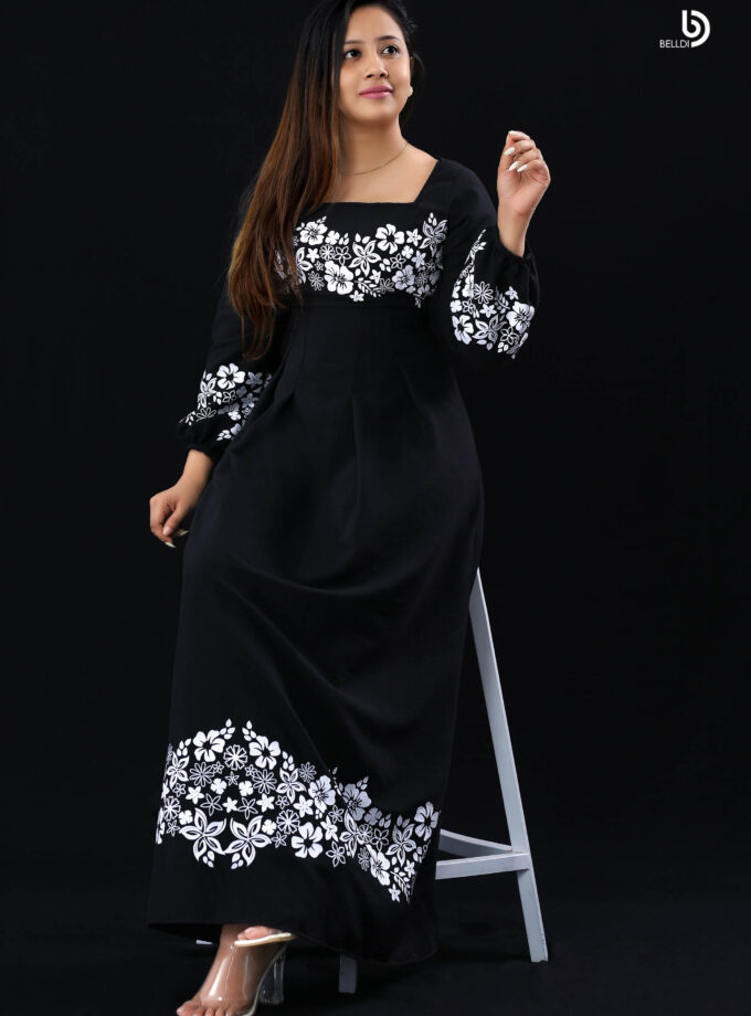 LONG SLEEVE PRINTED LONG DRESS