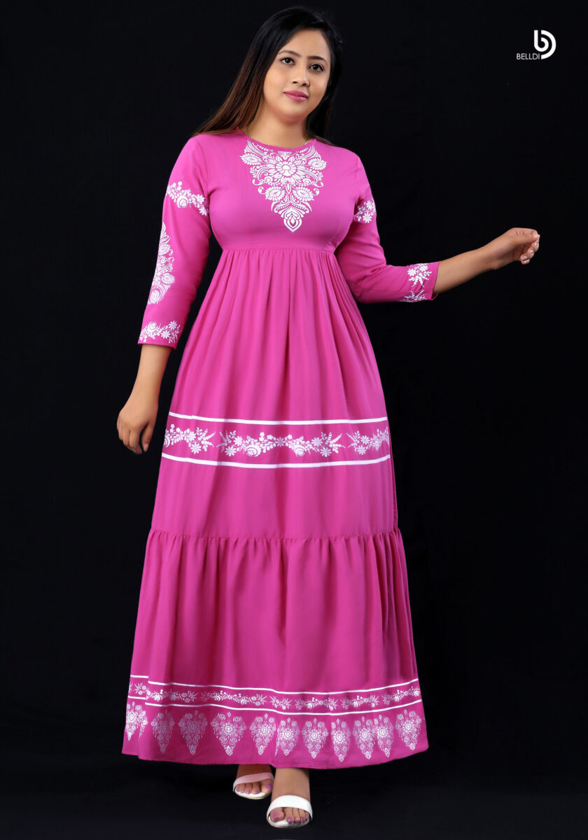 LONG SLEEVE PRINTED LONG DRESS