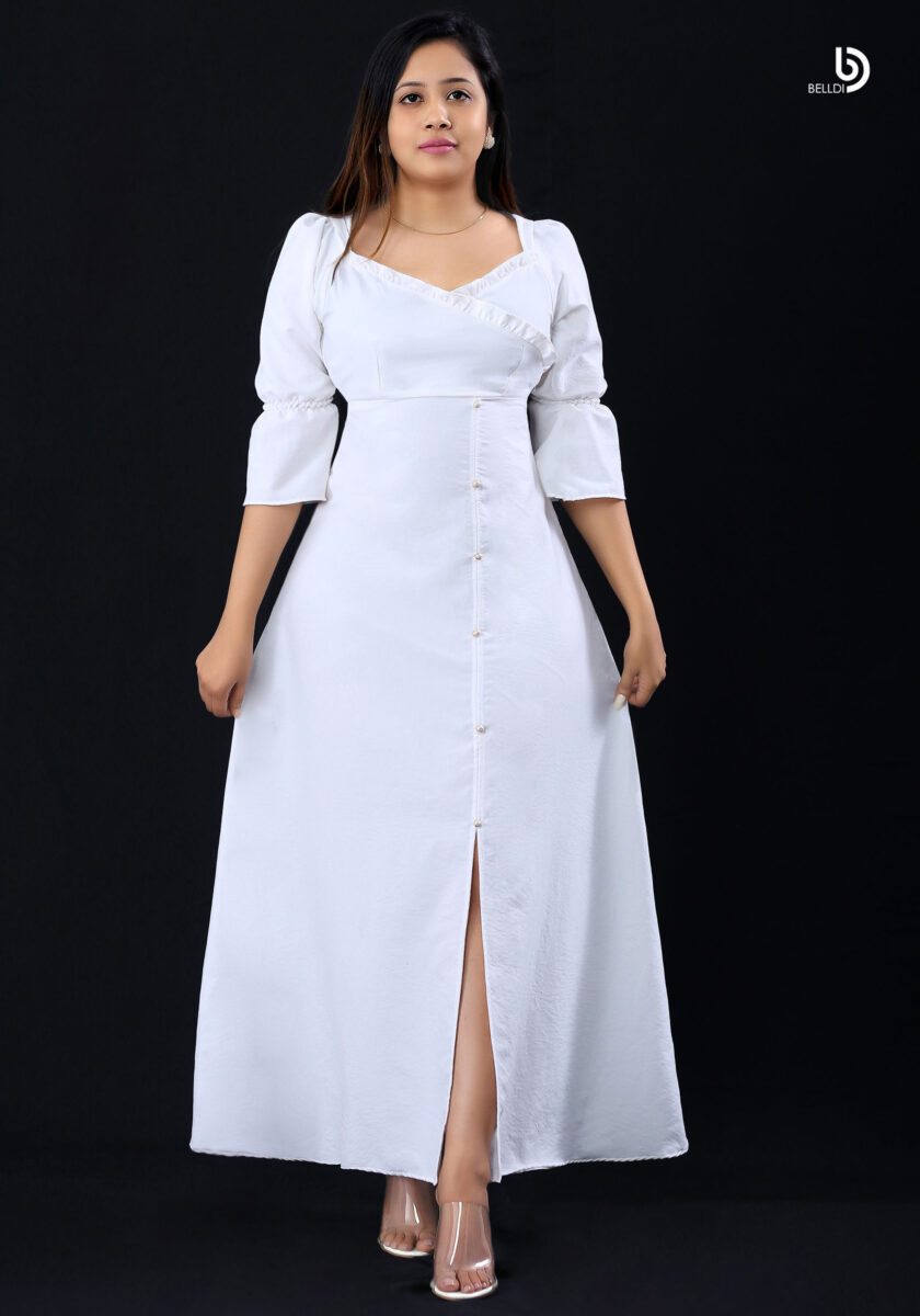 PUFF SLEEVE WHITE LONG DRESS