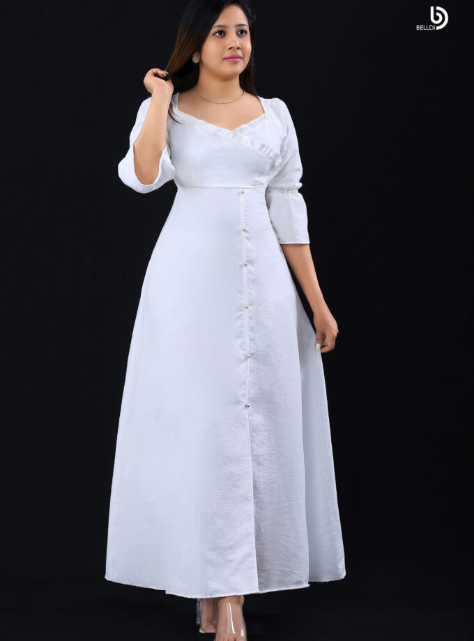 PUFF SLEEVE WHITE LONG DRESS
