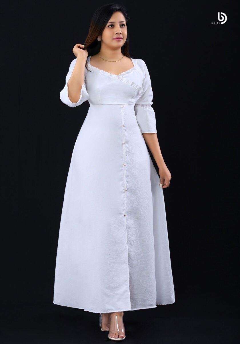 PUFF SLEEVE WHITE LONG DRESS - Image 2
