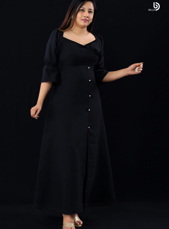 SHORT SLEEVE LONG BLACK DRESS