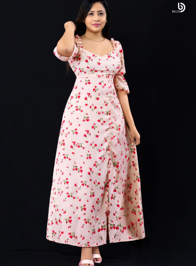 FLORAL SHORT SLEEVE LONG DRESS