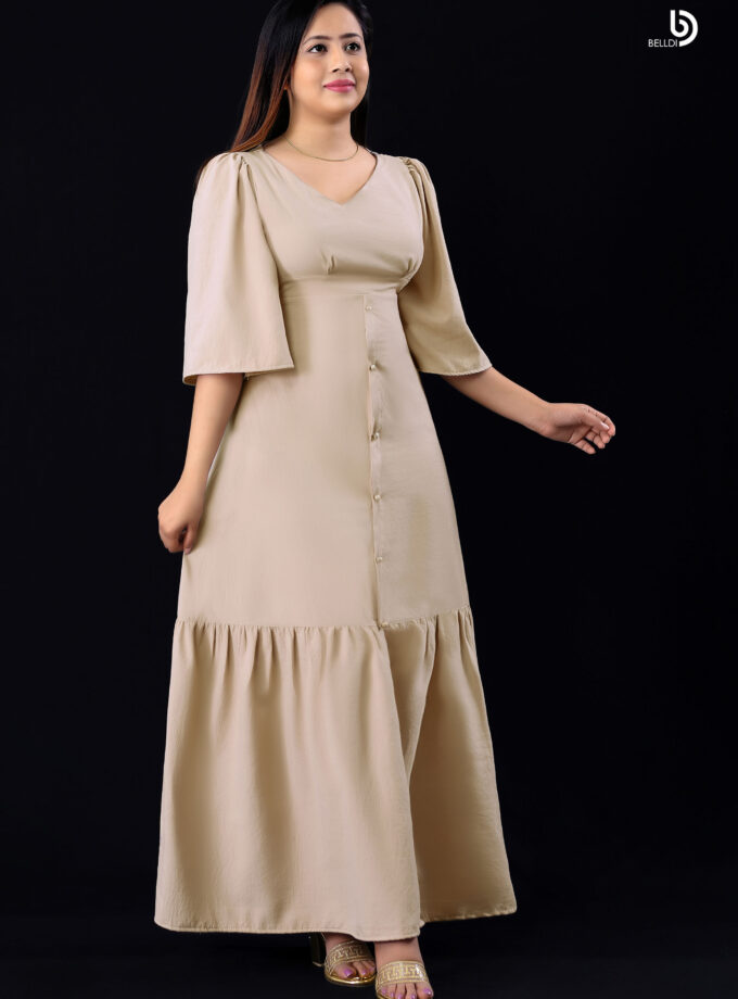 V-NECK SHORT SLEEVE LONG DRESS
