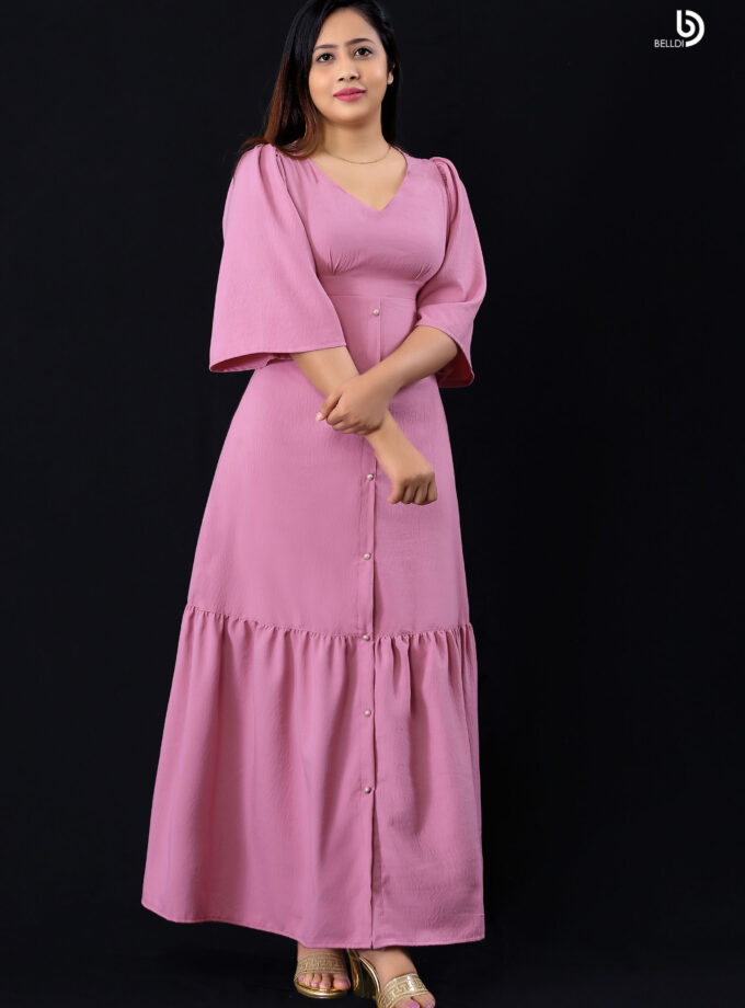 V-NECK SHORT SLEEVE LONG DRESS