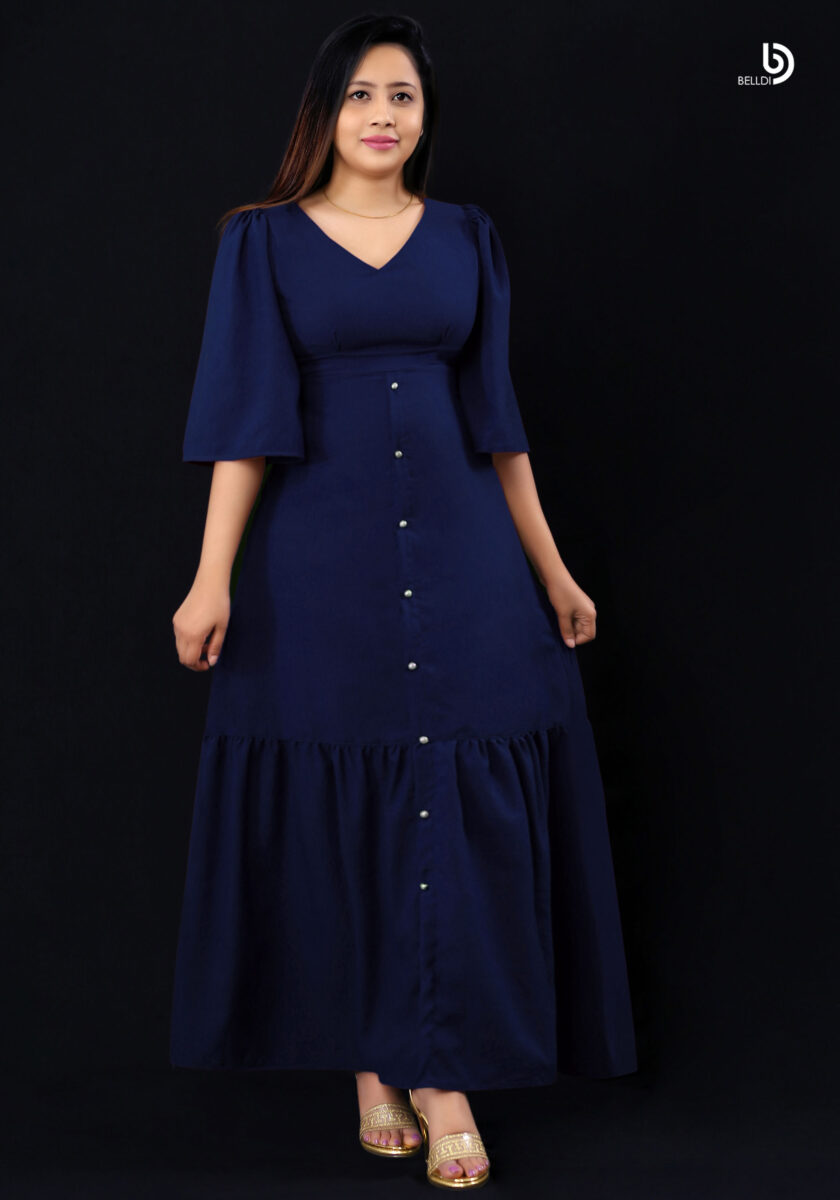 V-NECK SHORT SLEEVE LONG DRESS