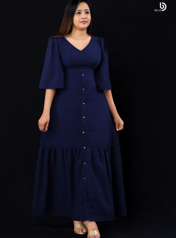 V-NECK SHORT SLEEVE LONG DRESS