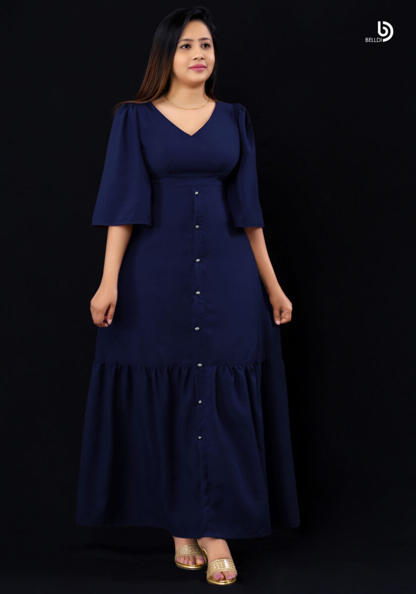 V-NECK SHORT SLEEVE LONG DRESS - Image 2
