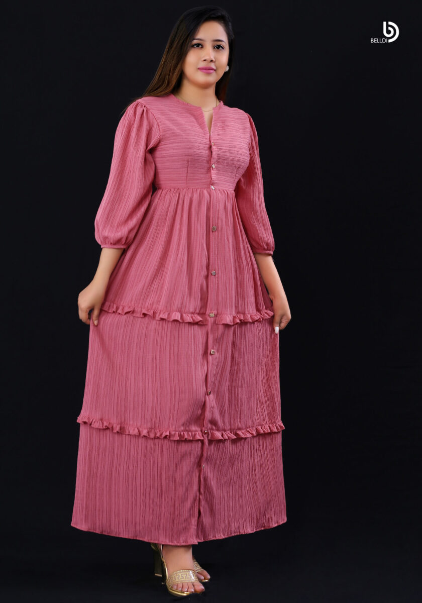 FRONT BUTTON LONG SLEEVE  LONG DRESS
