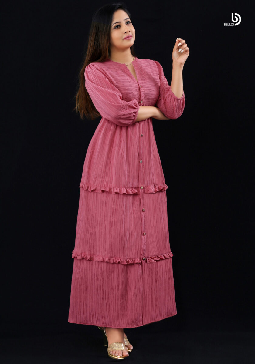 FRONT BUTTON LONG SLEEVE  LONG DRESS - Image 2