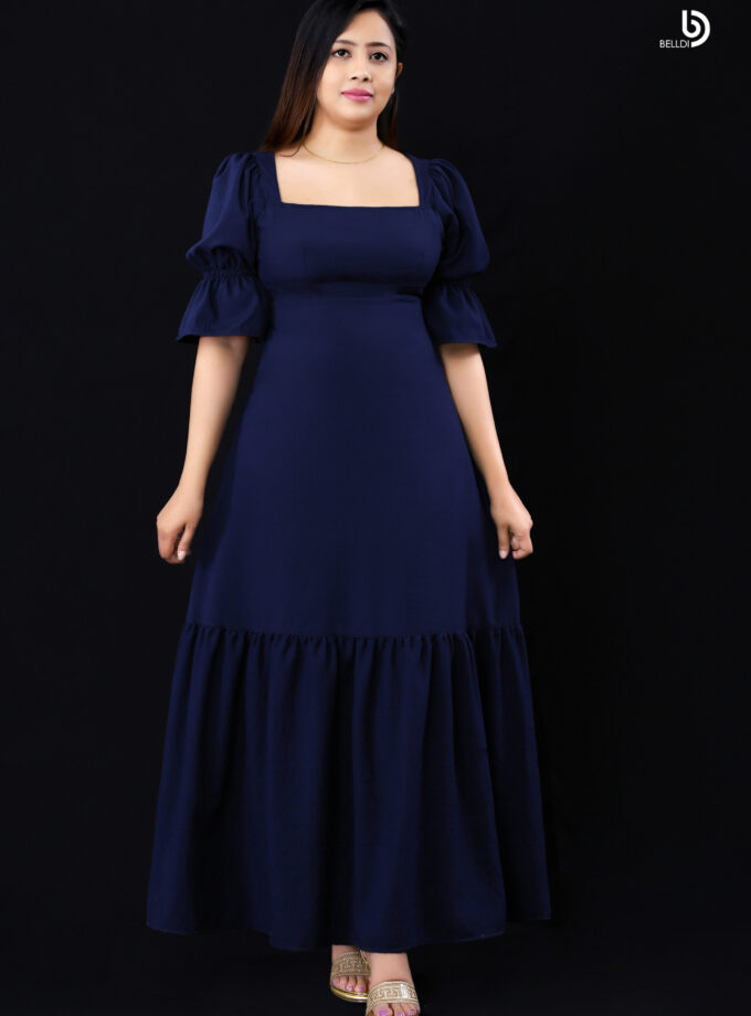 SHORT SLEEVE LONG BLUE DRESS