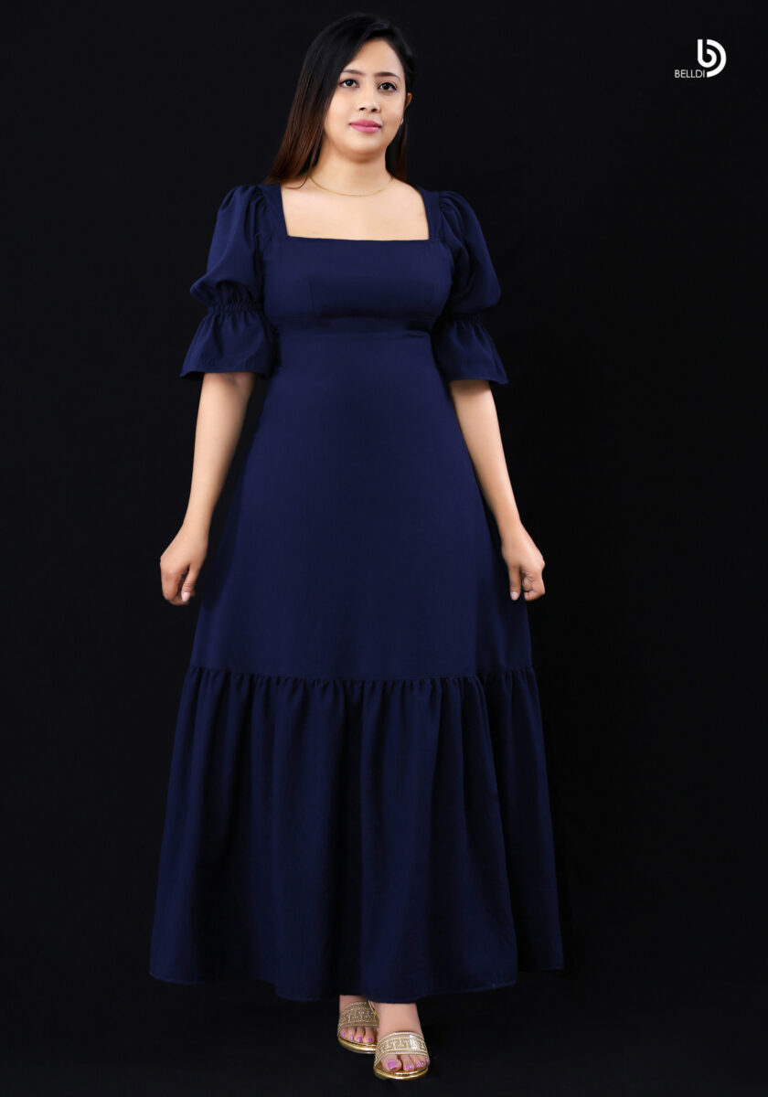 SHORT SLEEVE LONG BLUE DRESS - Image 2