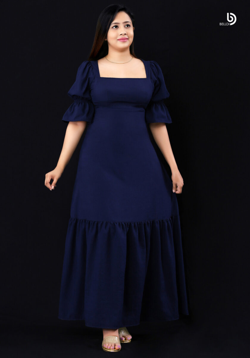 SHORT SLEEVE LONG BLUE DRESS