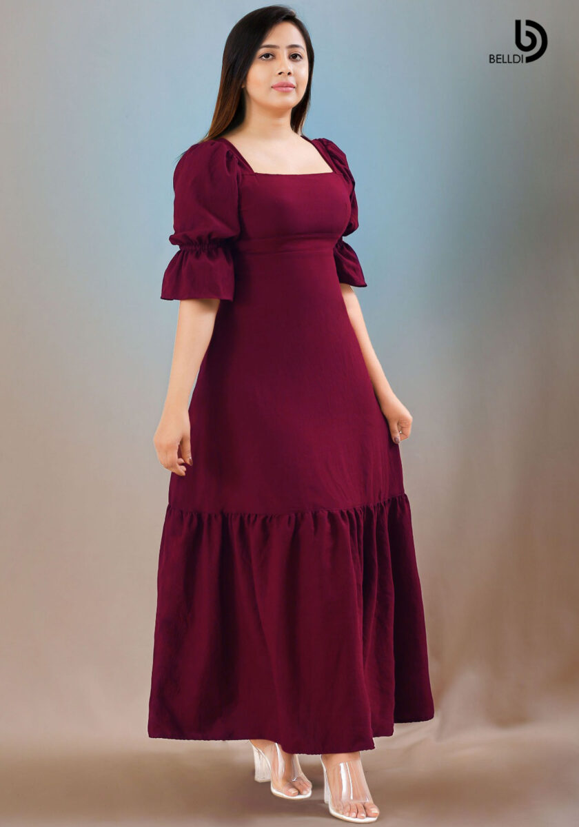 PUFF SLEEVE LONG DRESS