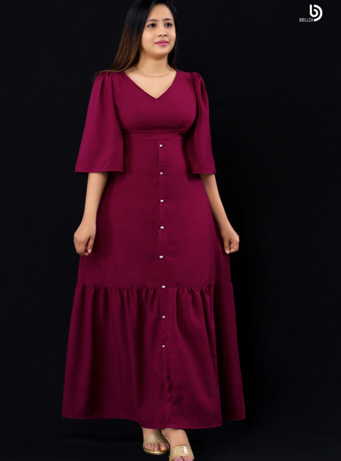 V-NECK SHORT SLEEVE LONG DRESS