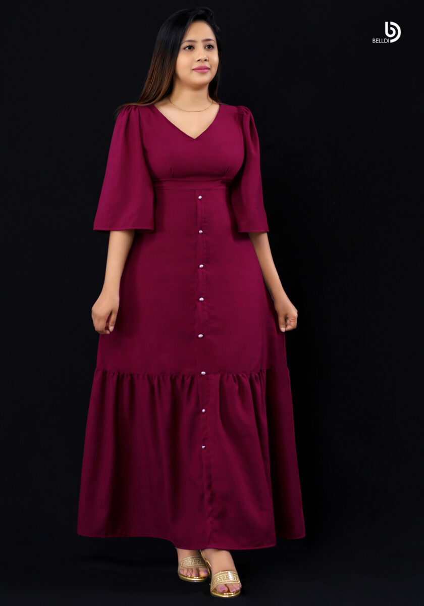 V-NECK SHORT SLEEVE LONG DRESS - Image 2