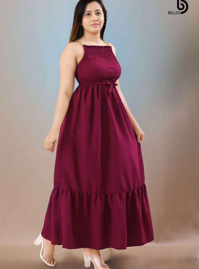 HIGH NECK SMOKED LONG DRESS