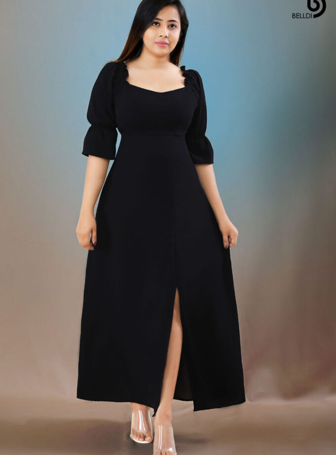 SHORT SLEEVE BLACK LONG DRESS