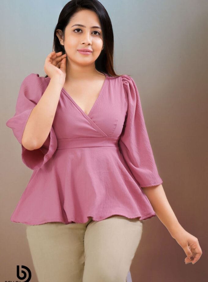 BUTTERFLY SLEEVE CROSS NECK TOP