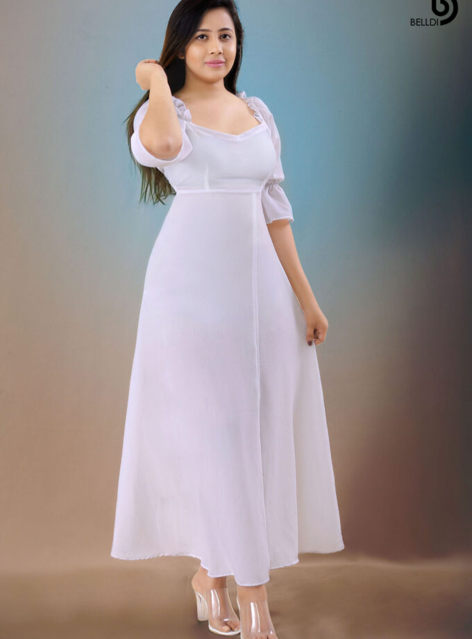 SHORT SLEEVE LONG WHITE DRESS