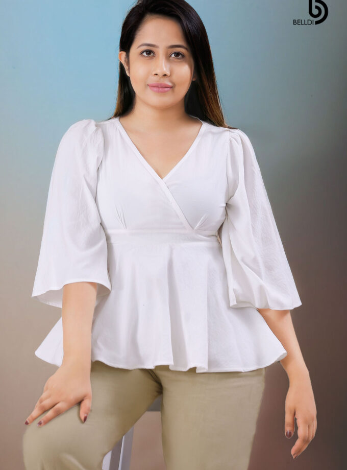 BUTTERFLY SLEEVE CROSS NECK WHITE TOP