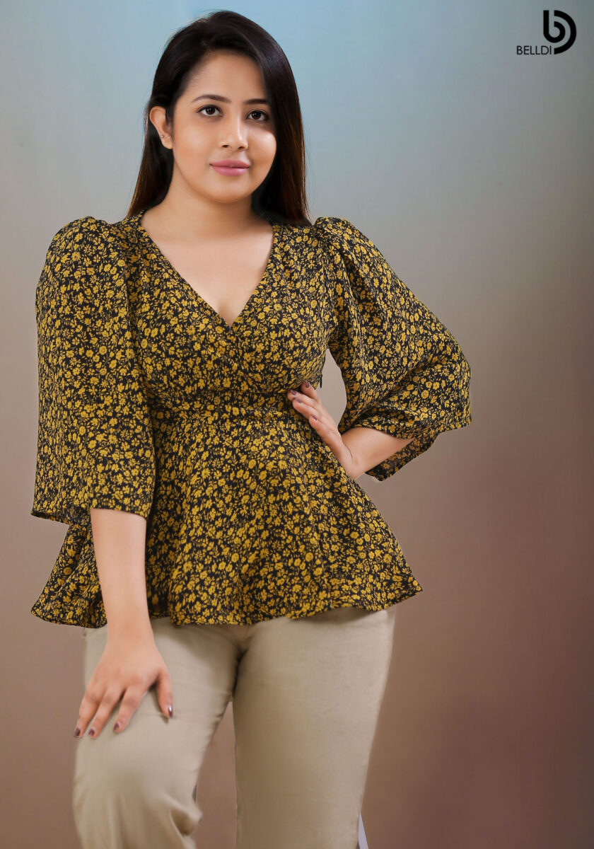BUTTERFLY SLEEVE CROSS NECK TOP