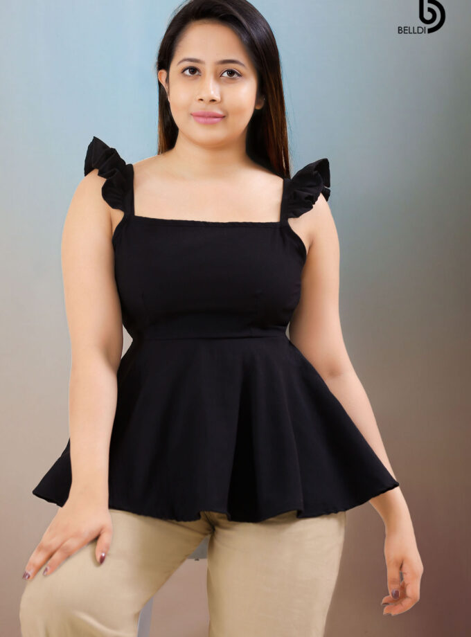 DOUBLE SIDE FRILL BLACK TOP