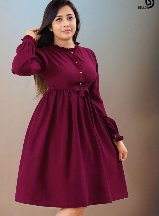 FRONT TOP BUTTON LONG SLEEVE SHORT DRESS