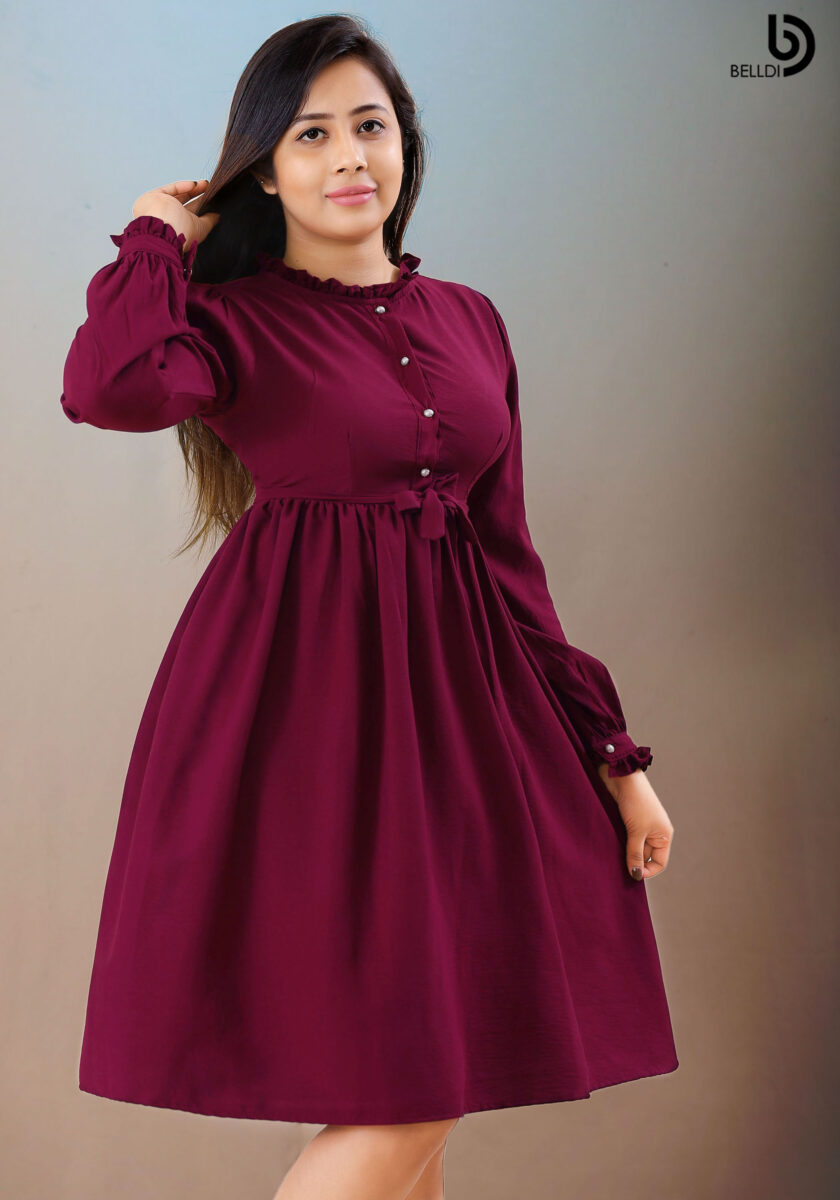 FRONT TOP BUTTON LONG SLEEVE SHORT DRESS - Image 2