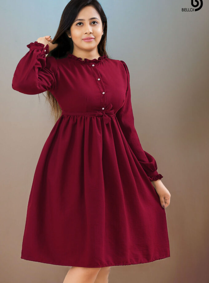 FRONT TOP BUTTON LONG SLEEVE SHORT DRESS