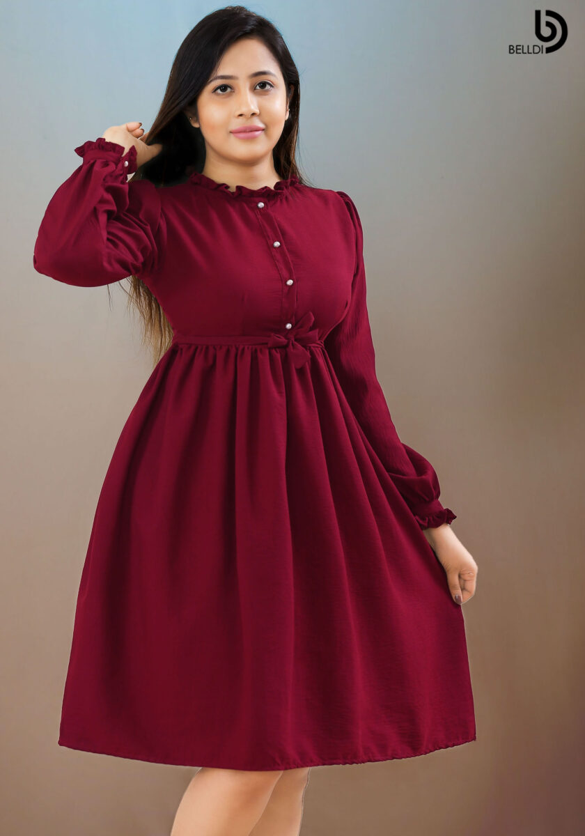 FRONT TOP BUTTON LONG SLEEVE SHORT DRESS - Image 2