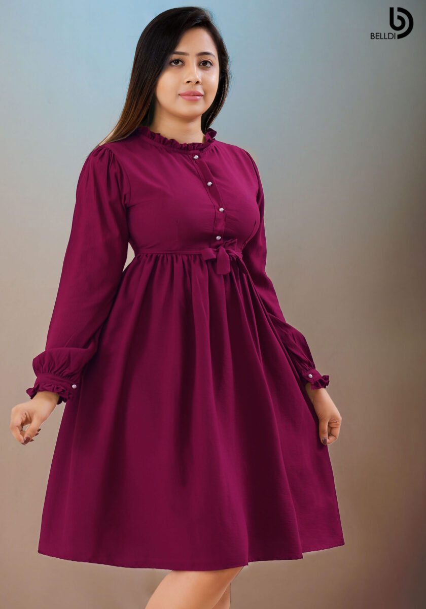 FRONT TOP BUTTON LONG SLEEVE SHORT DRESS