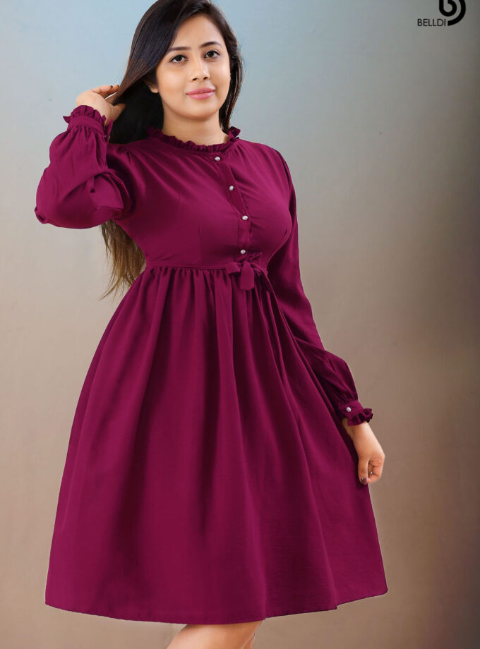 FRONT TOP BUTTON LONG SLEEVE SHORT DRESS