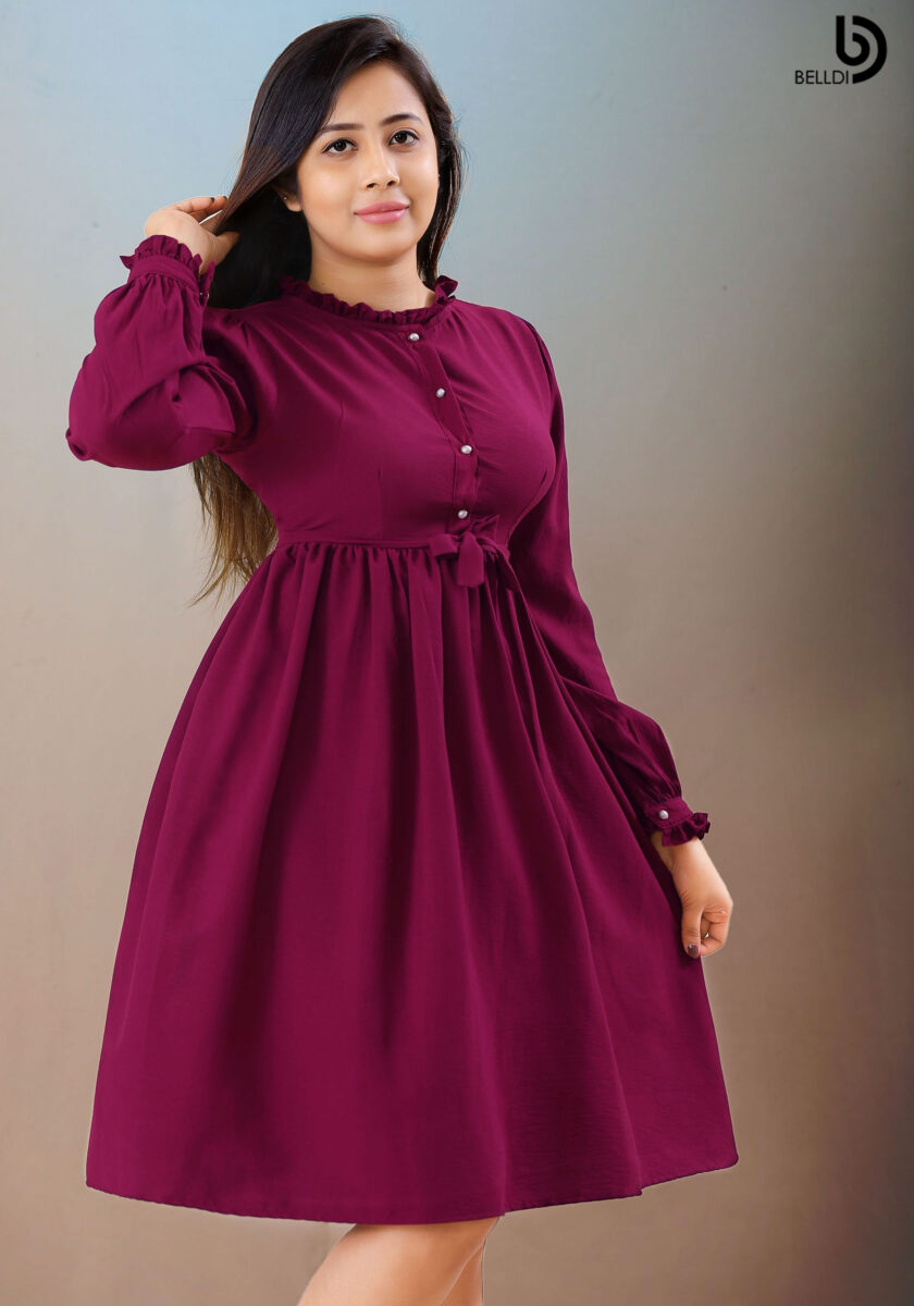 FRONT TOP BUTTON LONG SLEEVE SHORT DRESS - Image 2