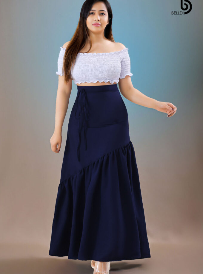 HIGH WAIST LONG BLUE SKIRT