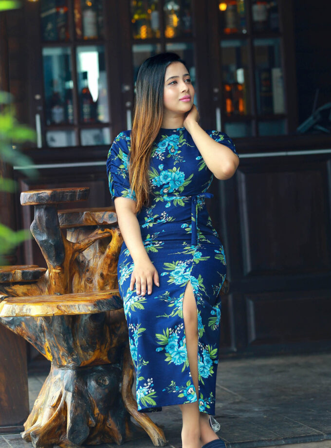 FLORAL SHORT SLEEVE LONG DRESS