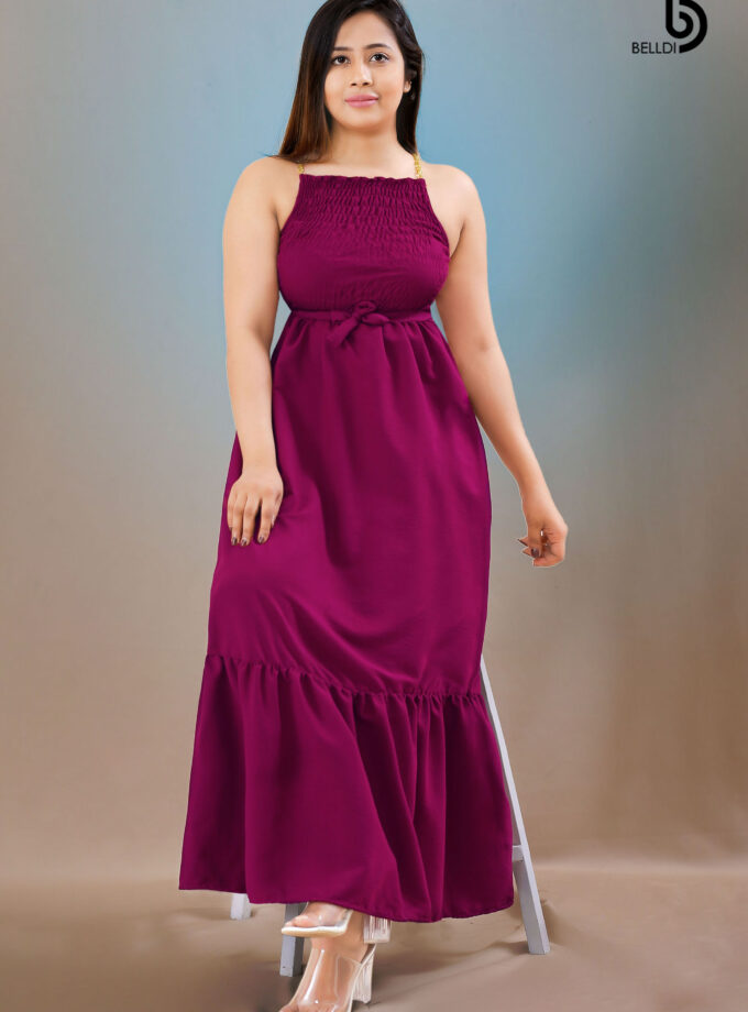 HIGH NECK SMOKED LONG DRESS