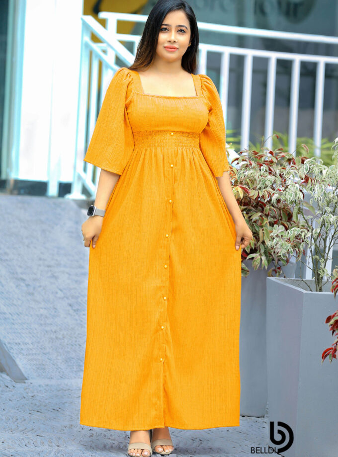BUTTERFLY SLEEVE LONG YELLOW DRESS