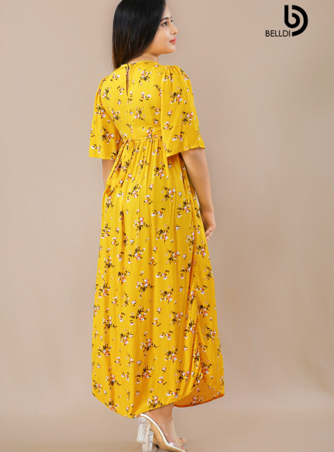 BUTTERFLY SLEEVE V -NECK LONG DRESS