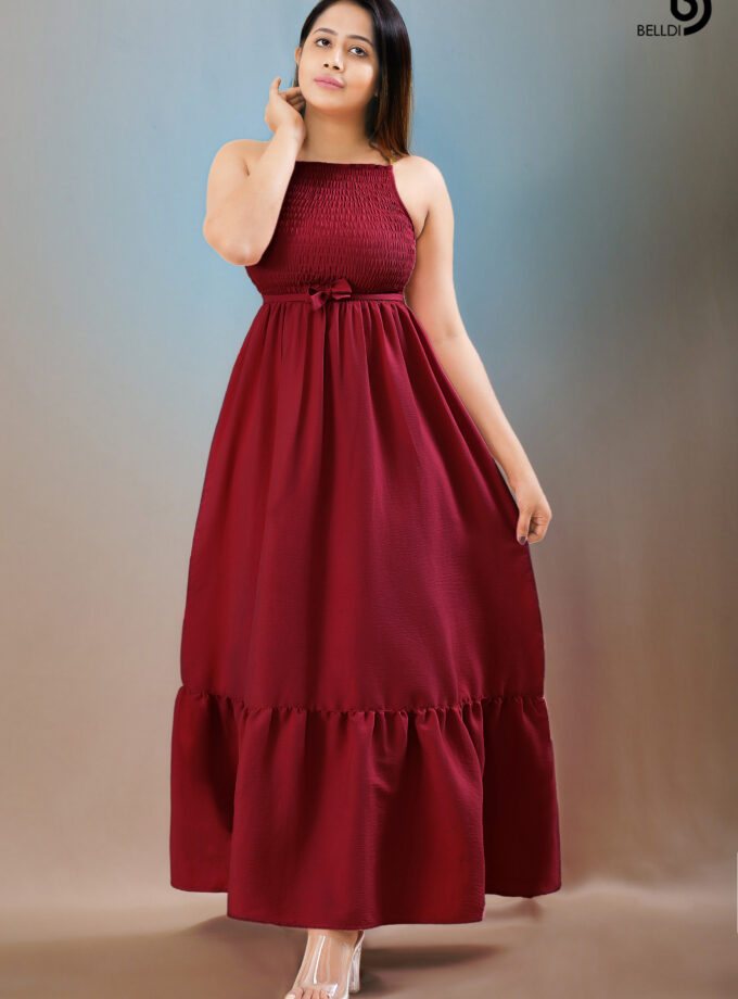 HIGH NECK SMOKED LONG DRESS